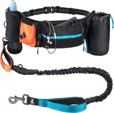 Світловідбиваючий нашийник-ручка для собак SparklyPets - Аксесуар для прогулянок без рук для середніх та великих порід - Комплект з тримачем для телефону, змінним контейнером для відходів, кишенькою для ласощів та тримачем для пляшки. Оранжевий колір.