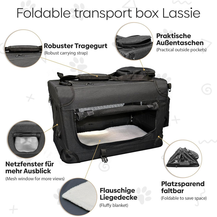 Транспортна переноска для собак та котів DEFACTO, XXL, 91x63x63 см, чорна