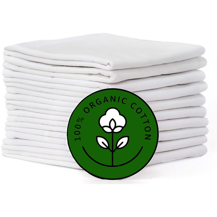 Madras Collections 10-Pack Flour Sack Dish Towels, Certified Organic Cotton, Flour Sack, Towels, Very Absorbent, Embroidery Dish Towels, Kitchen Towels, 71.1 x cm (white) Towels