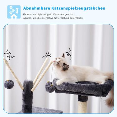 Котячий будиночок з когтеточкою Hey-Brother MPJ019-SW (135 см, сірий), з платформою, гамаком, печерою та іграшкою