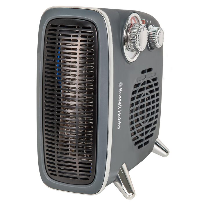 Тепловий вентилятор Russell Hobbs Retro RHRETHFH1001G, 1800 Вт, з термостатом та 2 режимами нагріву, сірий (до 20 м²)