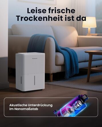 Електричний осушувач повітря Newentor 12L для підвалу, 35dB, з гофрованим шлангом 1м, для приміщень до 25м², 10 років гарантії, фільтр, таймер, продуктивність 24L/день