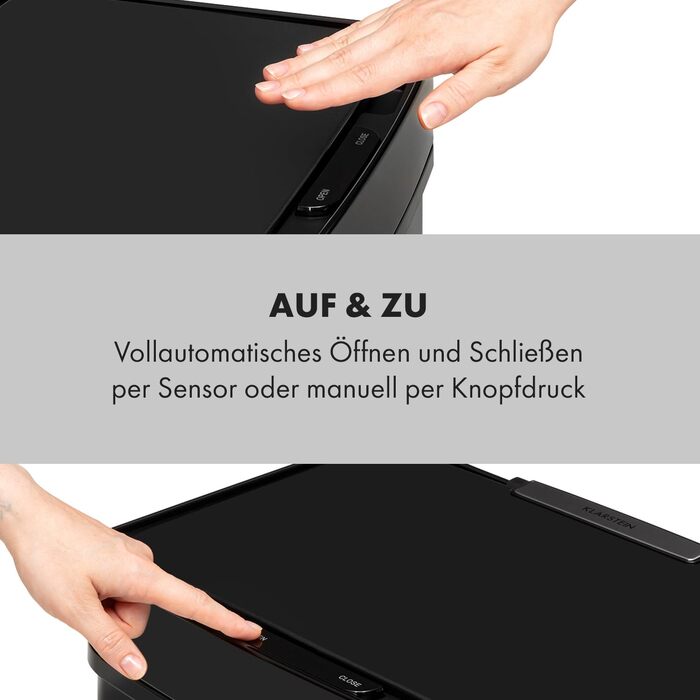 Сенсорний сміттєвий кошик Klarstein Touchless, 72 л, 4 відсіки (43л + 2x12,5л + 12,5л), автоматичне відкриття та закриття, матово-чорний