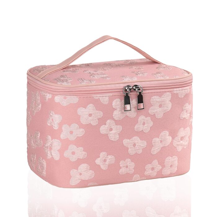 Косметичка для дівчаток, органайзер для макіяжу, сумочка для косметики з відділенням для пензликів, подарунок для жінок та дівчат (рожева)