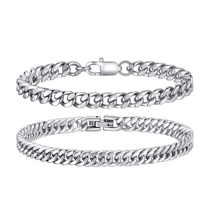 Чоловічий браслет з нержавіючої сталі 2 шт. - браслети для чоловіків срібного/чорного/золотого кольору. Браслет-танцюрист 19/21/23 см. Подарунок для чоловіка, батька, сина, друга, чоловіка, брата. (Срібло (6 мм ширина), 21.0 см)