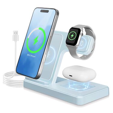Бездротова зарядна станція 3-в-1 15W для iPhone 17 Pro Max Plus/16/15/14/13, Apple Watch Ultra 3/10/9/8/SE, AirPods Pro 4/3/2 – Рожева
