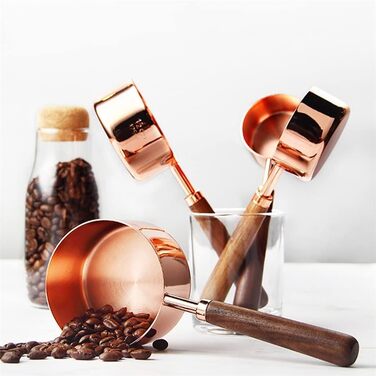 FBHappiness 4-Piece Stainless Steel Measuring Spoon Set with Walnut Handle, Copper Measuring Cup Set for Baking and Cooking
