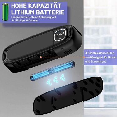 Стерилізатор зубних щіток UV Maxspace з підсвічуванням, настінний, 4 слоти, для ванної кімнати (білий/чорний)