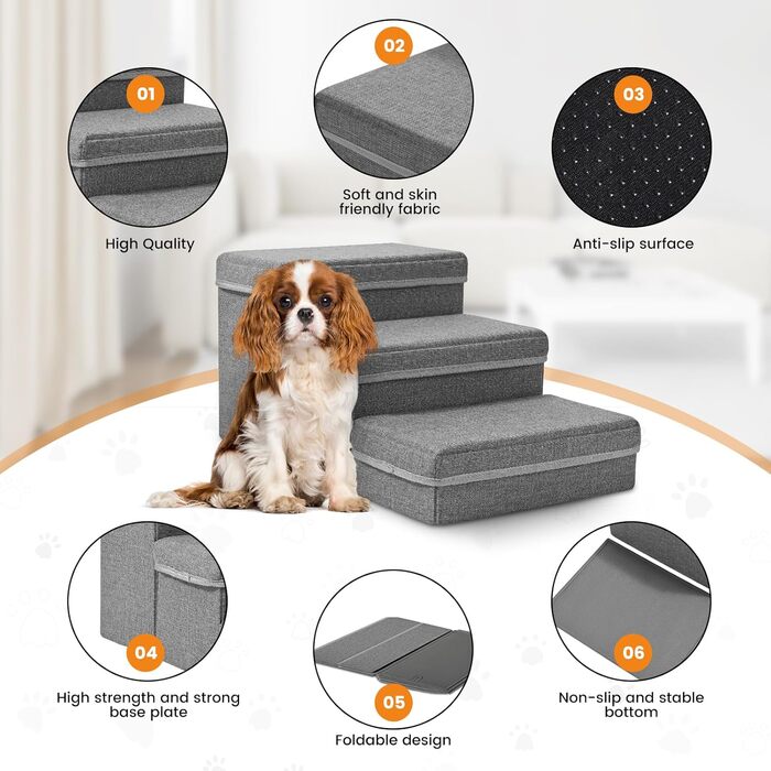 Сходинки для собак Sunowl, 2-ступеневі складні, широкі, з місцем для зберігання, для маленьких собак та котів, м'яка, неслизька поверхня