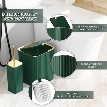 Набір аксесуарів для ванної кімнати – 10-ти частинний зелений набір, WC-щітка, смітник, темно-зелений та золотий колір