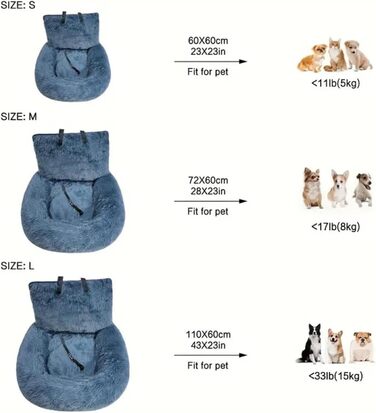 Автокрісло для собак | Підстилка-ліжко в авто | Знімне автокрісло для тварин | Безпечний крісло-ліжко для собак | М'яке, тепле автокрісло-ліжко для собак, сірий колір