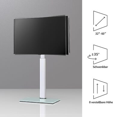 FITUEYES Adjustable Swivel TV Stand - Floor Mount for 32-60 Inch Flat & Curved TVs (Up to 30kg, VESA 600x400) - White