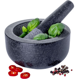 Набір ступка та товкачок Homiu Premium з натурального граніту, великий діаметр 15.5 см, сірий мармур