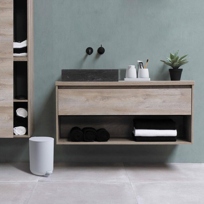 Набір для ванної кімнати AJEUNGAIN Grey, сучасний, 5 предметів: відро для сміття, тримач для туалетного йоржика, дозатор мила, стакан для зубної щітки та піднос