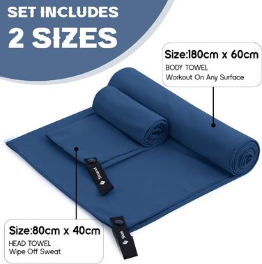 Набір рушників з мікрофібри 2 шт. | 180x60 см (великий) + 80x40 см (малий) | Швидковисихаючі рушники для душу, спорту, пляжу, фітнесу (темно-синій)