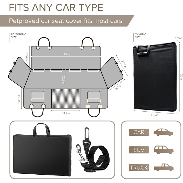 Подовжувач для заднього сидіння автомобіля SHARLOVY для собак, автомобільний чохол на сидіння для собак преміум-якості, великий автомобільний чохол з міцним дном для собак, автомобільна гамак для собак. Підходить для авто / SUV / пікапів чорного кольору