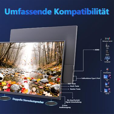 Портативний монітор 16 дюймів 1200P 165Hz 450Nits 100% sRGB з Smart Cover, для ноутбука PC Xbox PS4 PS5 Switch, чорний