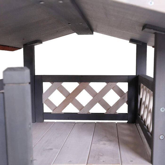 Кішковий будиночок Lionto з терасою та сходами, вуличний, сірий/білий, 77x50x73 см