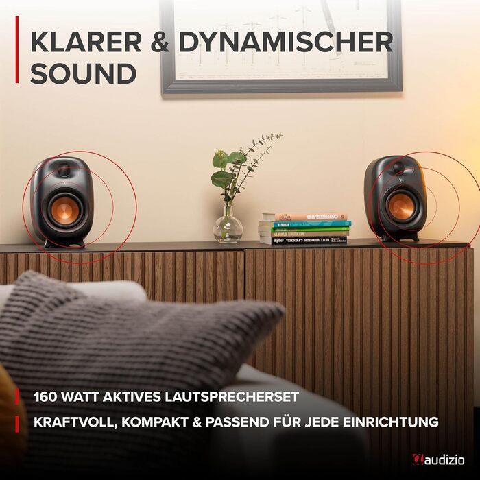 Audizio RS80 HiFi Bluetooth гучномовець, 160 Вт, студійний монітор | Яскравий звук | DSP | 40Hz-20kHz | RCA | USB колонки для ПК, ідеальні для геймерів та меломанів - сірий