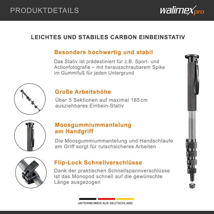 Штатив Walimex Pro Carbon-Pro Einbeinstativ 185 см (без кулькової головки)