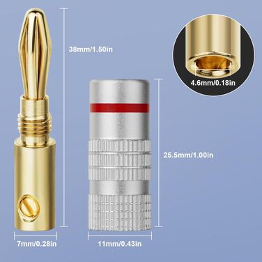 Бананові конектори для акустики 24K позолота, 4.5 мм, 90 градусів (4 шт.)