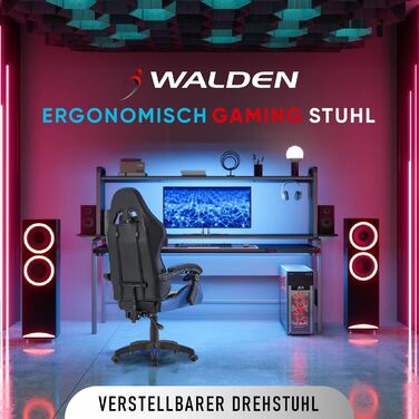 Геймерське крісло Walden Ergonomic для офісу та комп'ютера, зелене/синє, з регульованою спинкою та висотою