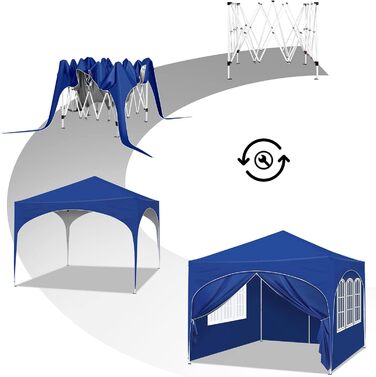 WOLTU Gazebo, Folding Gazebo 3x3 m, with 4 Side Walls, Party Tent Water-Resistant UV Protection 50+, Adjustable Height Garden Gazebo, with Carry Bag, for Outdoor Garden Camping (Blue)