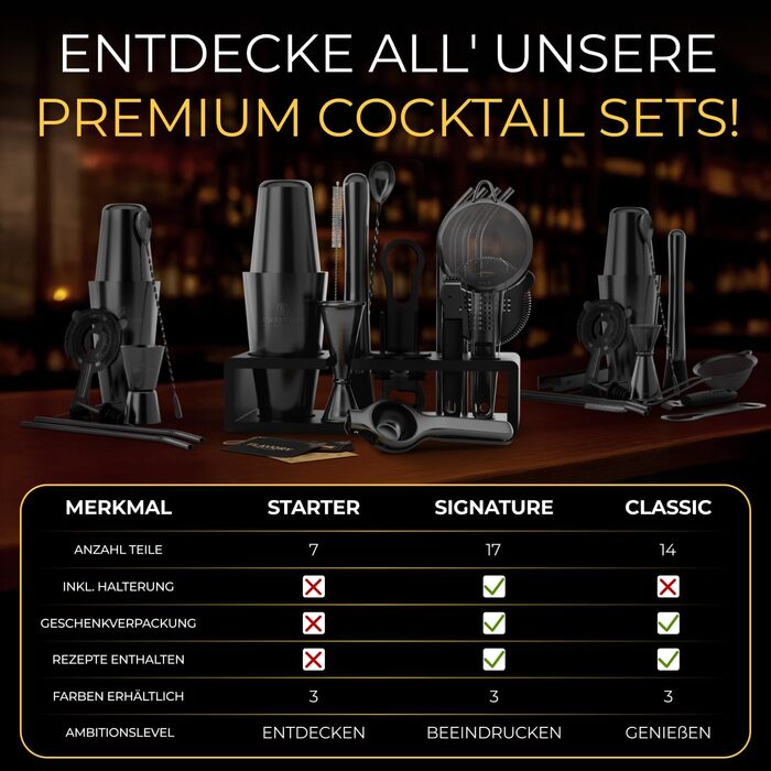 Набір для коктейлів EMPATION: професійний шейкер Boston, 8 предметів, 825 мл, нержавіюча сталь, чорний