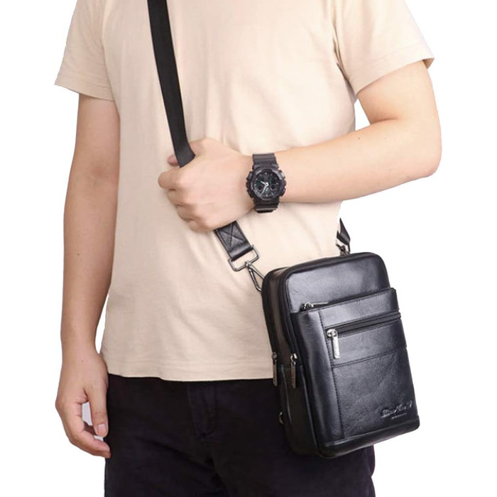 Шкіряна сумка-месенджер через плече Crossbody для чоловіків та жінок, чорна
