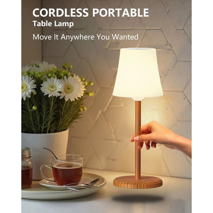 Настільна лампа бездротова LED 2 шт, акумуляторна, з регулюванням кольору та яскравості, сенсорне управління, водонепроникна IP54 для спальні, вітальні, балкону