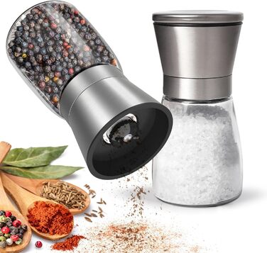 Набір з 2 шт. мельниць для солі та перцю KitchenBoss, регульована ступінь помолу, для великої солі, перцю, чилі (без наповнювача)