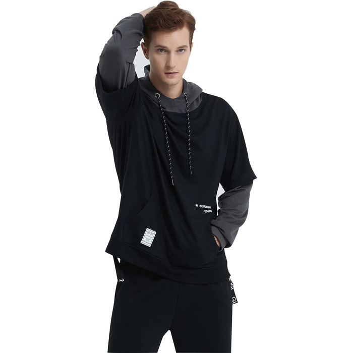 Худі чоловіче GURUNVANI з па́тчворком, чорний, розмір S