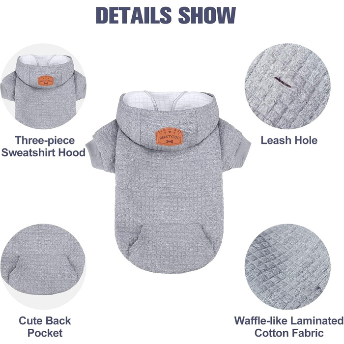 BEAUTYZOO Dog Hooded Sweatshirt for Small, Medium, and Large Dogs, Winter, Autumn, Warm Dog Clothes for Puppies, S, M, Dogs, Girls, Boys, Dog Sweater, Shirt, Hoodies with Pocket, (XS (Back: 10