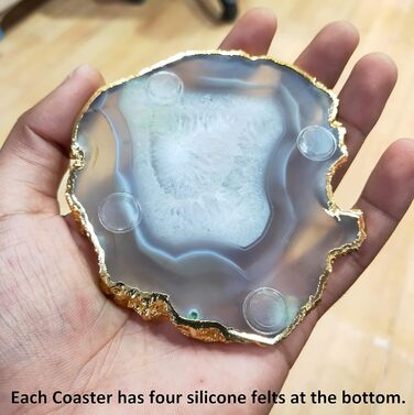 Natural agate coaster set, for bar, beer, coffee, tea, set of 4, perfect table accessory, tableware (natural gray)