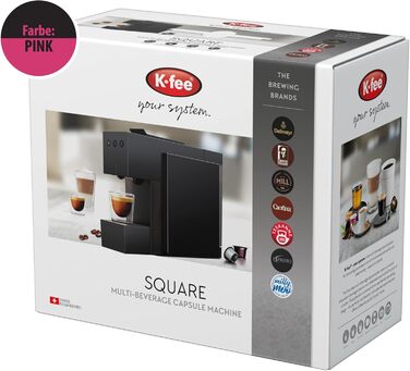 Капсульна кавомашина K-fee SQUARE для кави, чаю та какао, компактна, швидкий нагрів, резервуар 0,8 л, тиск 19 бар, рожева