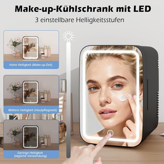 Міні-холодильник для косметики YUSING 4л з LED дзеркалом та підсвіткою, 12V/220V, охолодження/нагрівання для авто, офісу, спальні, чорний