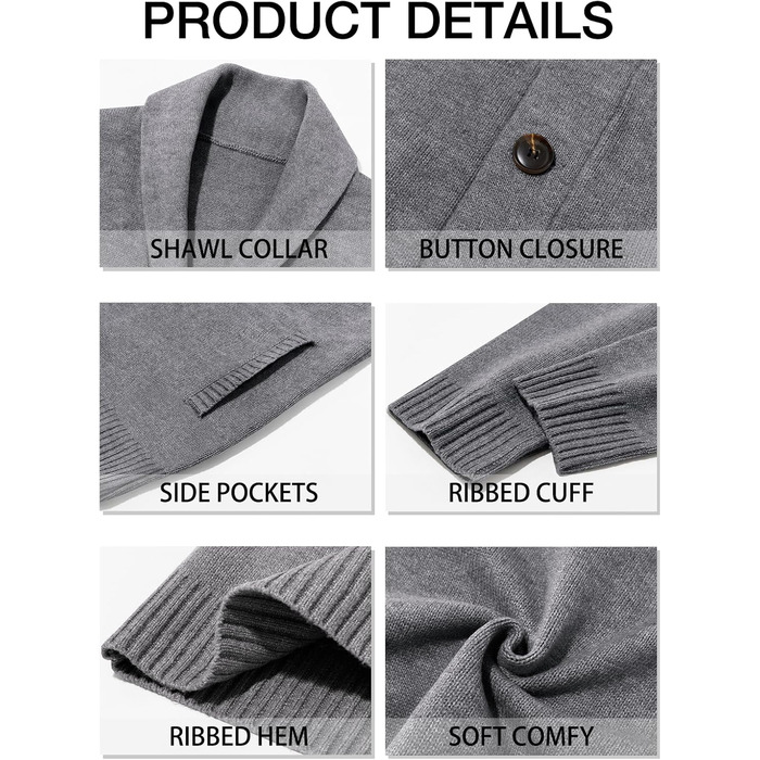 Чоловіча в'язана куртка Runcati з коміром-шарфом, стильна, на ґудзиках, зимова, з рельєфним в'язанням, груба в'язка (M, сіра)