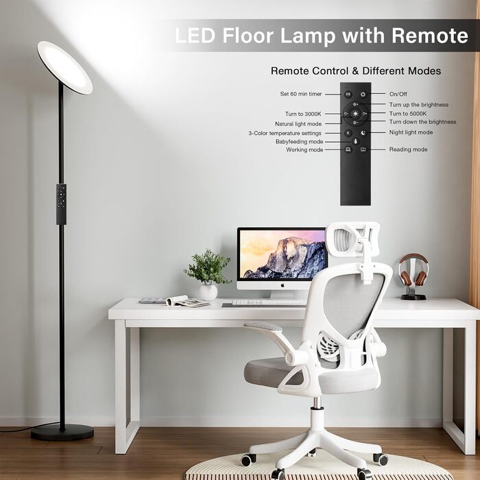 LED стельова лампа PreeOtti для вітальні з регулюванням яскравості, дистанційне керування та сенсорне управління, 3 колірні температури (чорний)
