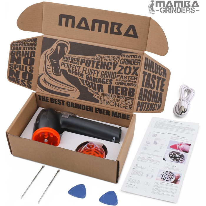 Електрична портативна млинка для спецій Mamba, 0,75 г, помаранчева, USB, для одноручної роботи, подрібнювач для спецій, трав і пилку