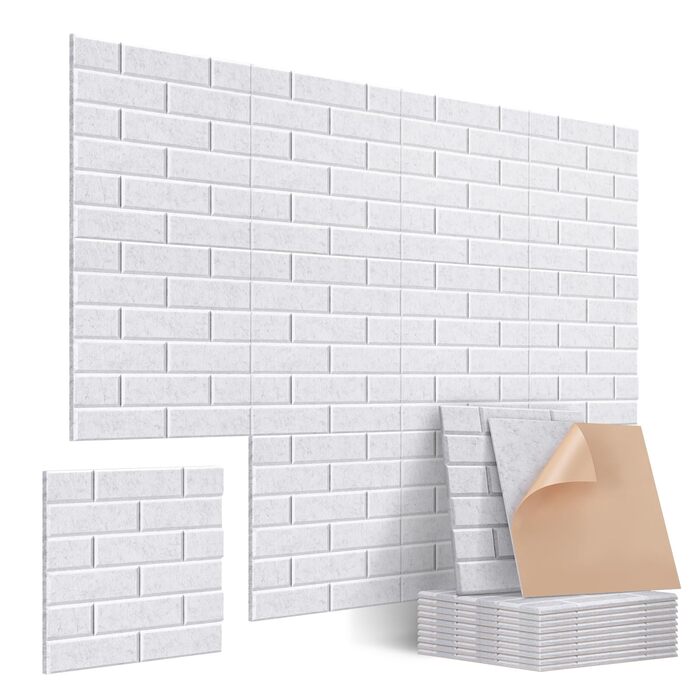 Акустичні панелі Jamelo 3D цегла самоклейні, 30x30x0,9 см, 12 шт. — звукоізоляція та декорування стін для студії, спальні та офісу (світло-сірий)
