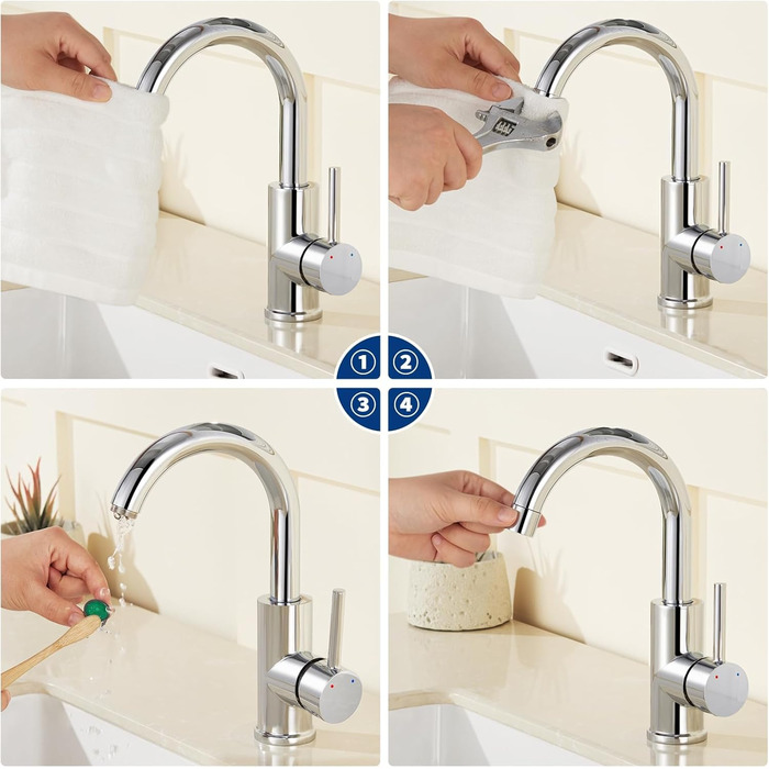 Кухонний змішувач Auralum для низького тиску, 360° обертання, 3 підключення, з міді з хромовим покриттям