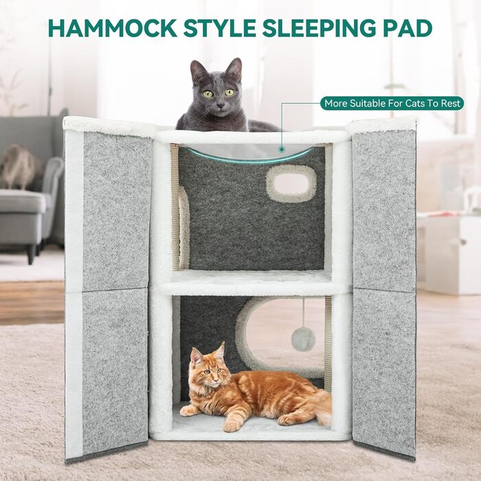 YITAHOME Cat House Indoor, Cat Bed for Indoor Cats, Cat Tunnel, Cat Cave, Small Scratching Post, Cat Furniture, Cat Bed Cave, cat caves, Cat Beds (Gray)