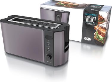 Arendo - 2-Slice Long Slot Toaster - Defrost Function - 1000W - Double-Walled Housing - Integrated Bun Tray - Browning Levels 1-6 - Display with Remaining Time Display D: Silvergrey