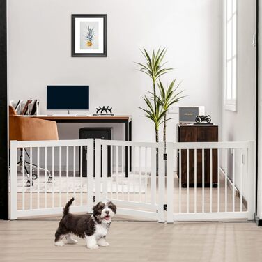 Захисний бар'єр для собак COSTWAY 3 шт., самостійне встановлення, 61 см, дерев'яний, для дому, з дверцятами, складний, для каміну та сходів (білий)