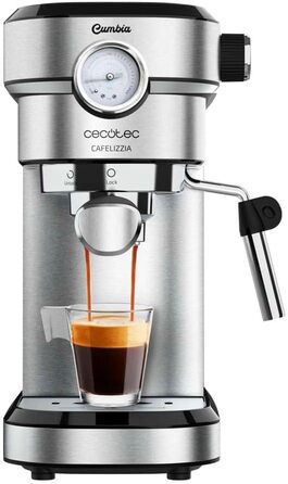 Cecotec Espressomaschine Espresso and Cappuccino Cafelizzia 790 Steel Pro. 1350W, Pressure Gauge, Thermoblock System, 20 Bar Pressure, Automatic Mode for 1-2 coffees, Swivel Steam Wand, 1.2L, Stainless Steel