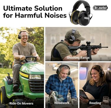 Захисні навушники Dr.meter SNR 31dB: комфортні та регульовані для дорослих, чорно-жовті