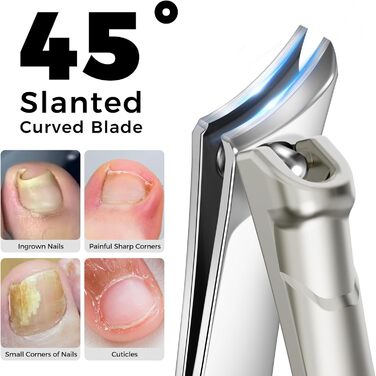 Манікюрний інструмент для товстих нігтів: кусачки для нігтів та кусачки для нігтів на ногах з контейнером для збору, гострі кусачки для нігтів, довга ручка, нахилена леза (сріблясті & чорні)