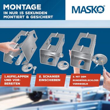 Замок для причепа MASKO® з дужкою, протиугінний замок для причепів та караванів, сріблястий, зі штифтовим механізмом, з ключем і захисною кришкою