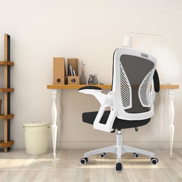 Офісний стіл з регульованими підлокітниками, ергономічний крісло з сітчастою спинкою, підтримкою попереку, регульованою висотою, м'яким сидінням, поворотним на 360°, (білий)
