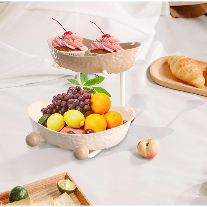 Багатоярусна фруктова етажерка, миска для фруктів, пластикова, з металевою полицею, сервірувальний стійка, фруктові миски для буфетів, закусок, овочів та десертів